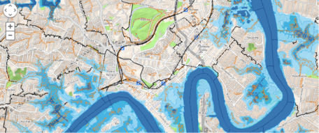 Aerial map of Brisbane Flood 2022. 