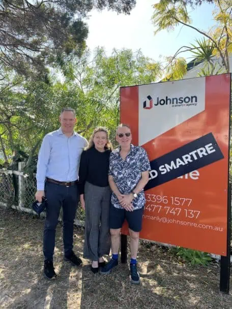 Photo of Brisbane Buyers Agent Sam Price with buyers of a property at Cooparoo.