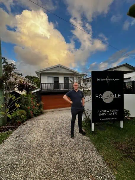 Brisbane property market July 2026 - Sam Price, Buyer's Agent, at a recently sold home in Bardon